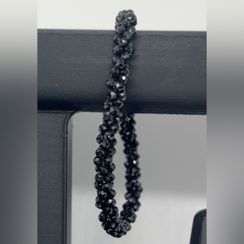 Thai Black Spinel Beaded Bracelet Sterling Silver Hardware
